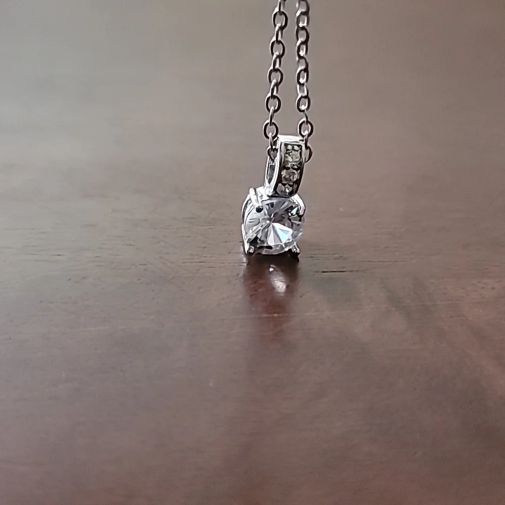 Silver Plated Rhinestone Pendant Necklace - Picture 6 of 6